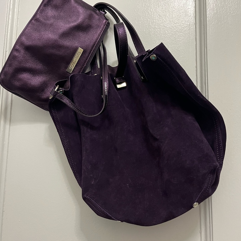 Purple Suede Tote Bag with Matching Pouch - Women Bags